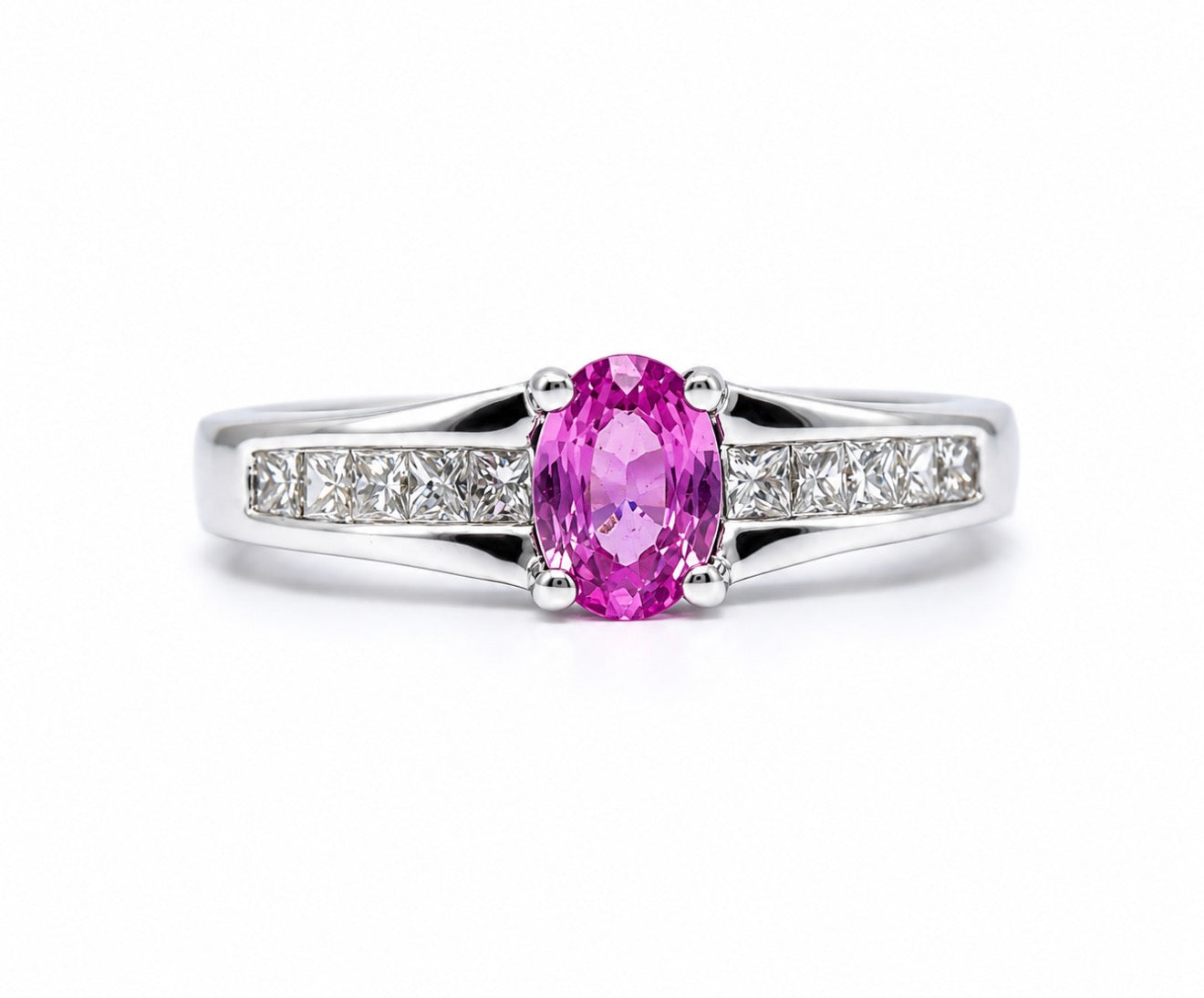 18ct white gold pink sapphire & diamond ring