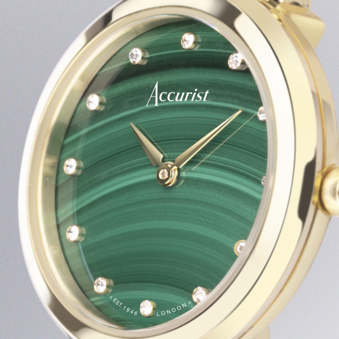 Accurist Jewellery Ladies Watch | Gold Case &amp; Stainless Steel Bracelet with Green Malachite Dial | 28mm