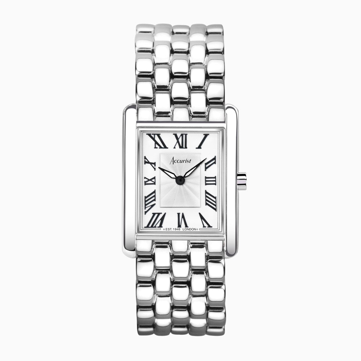 Accurist Rectangle Ladies Watch | Silver Case &amp; Stainless Steel Bracelet with White Dial | 26mm