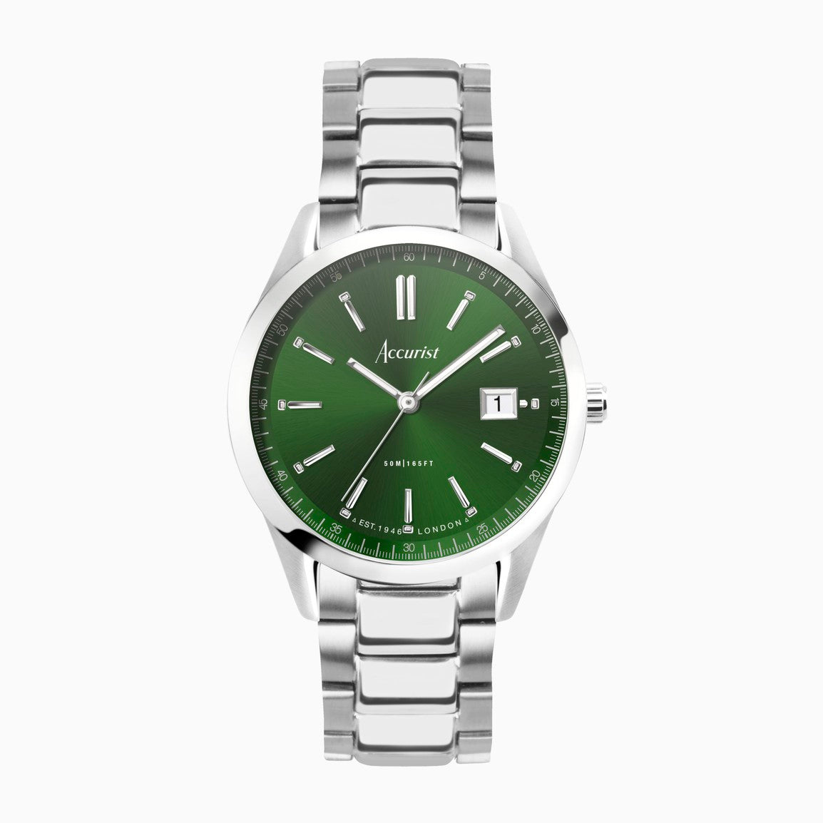 Accurist Everyday Unisex Watch | Silver Case &amp; Stainless Steel Bracelet With Forest Green Dial | 36mm