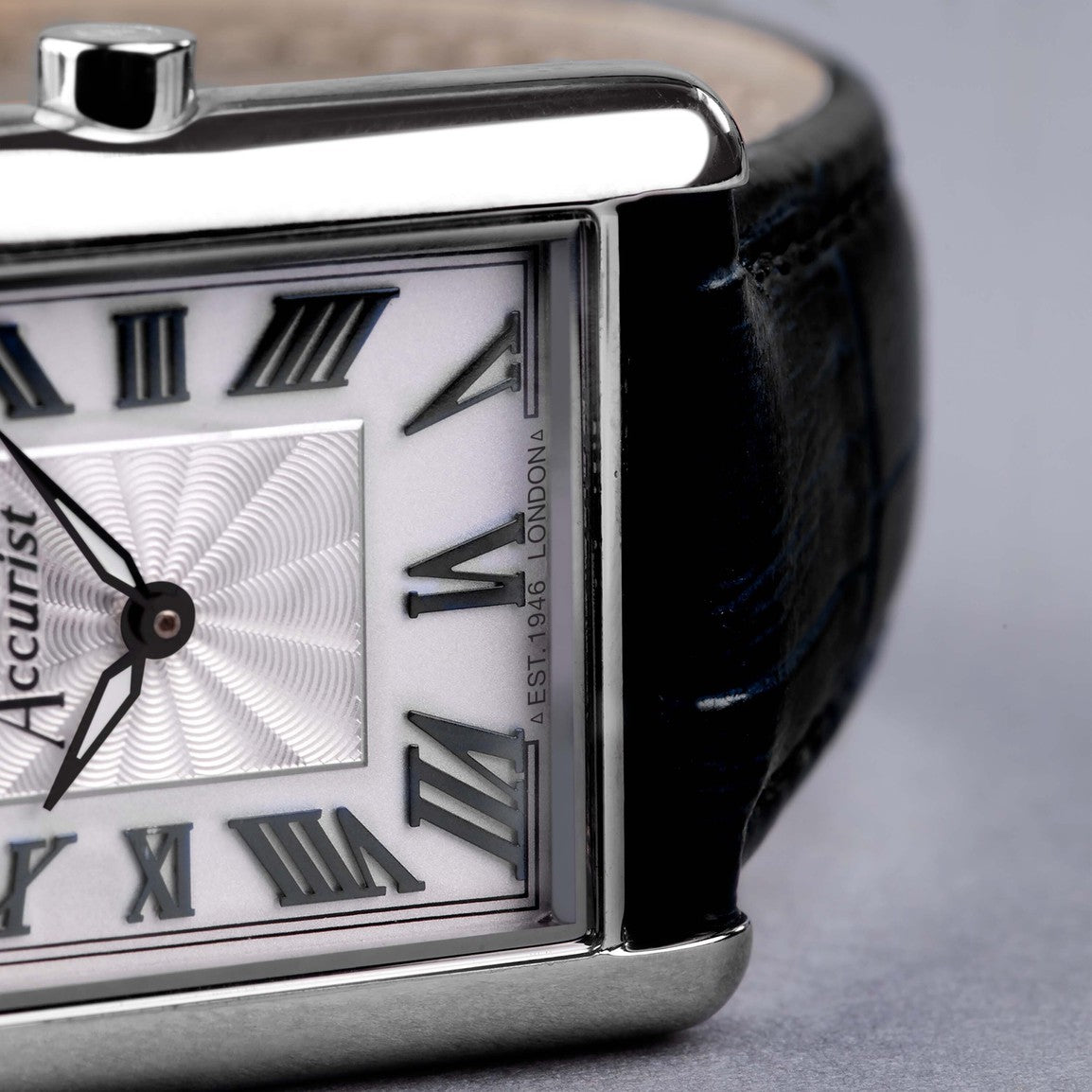 Accurist Rectangle Ladies Watch | Silver Case &amp; Black Leather Strap with White Dial | 26mm