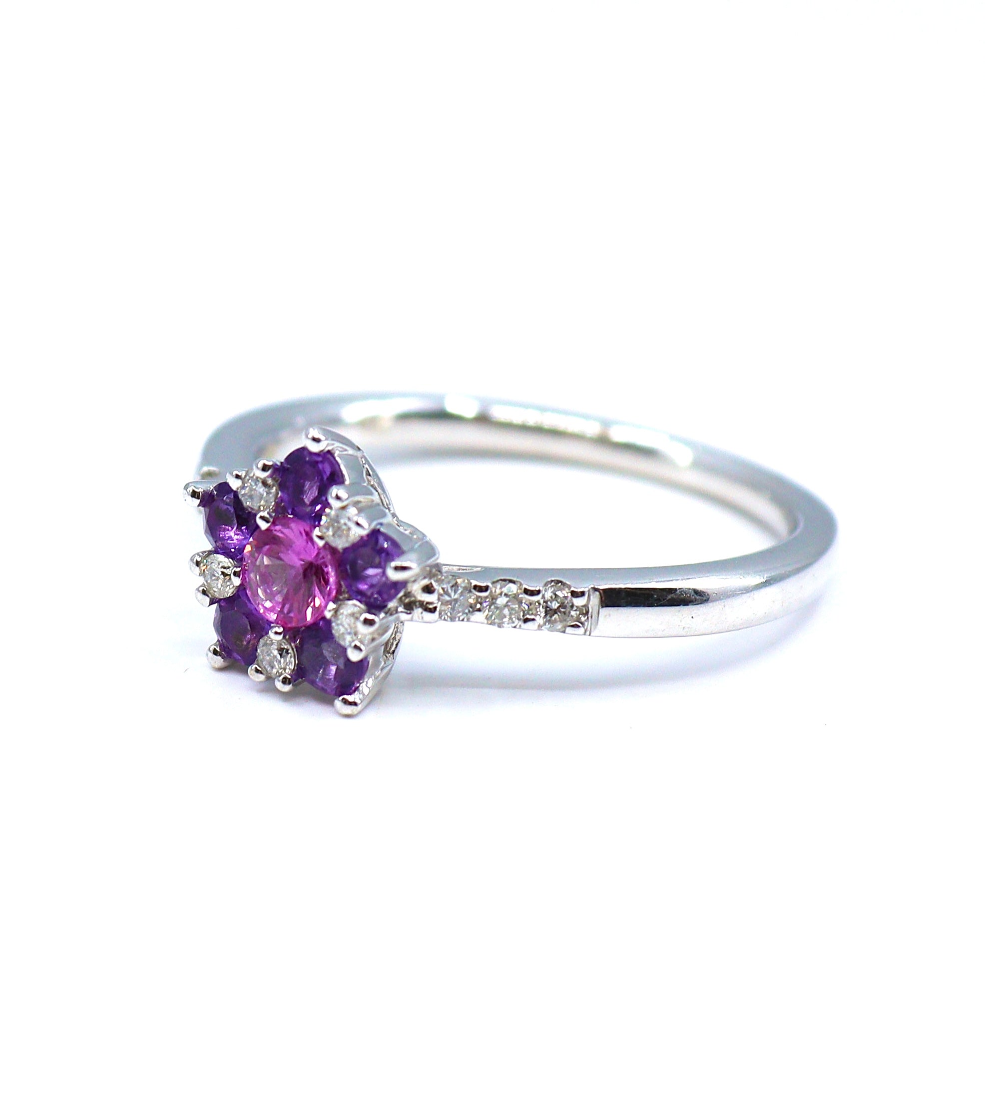 Dazzle - Pink Sapphire, Amethyst and Diamond Cluster Ring