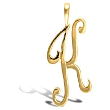 Script style initial pendant in gold