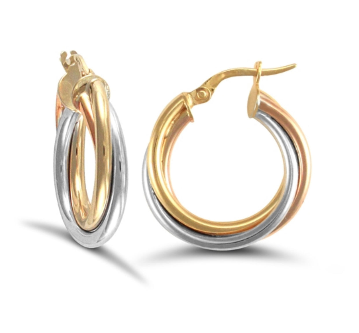 3 colour gold twist hoop earrings 2.6g