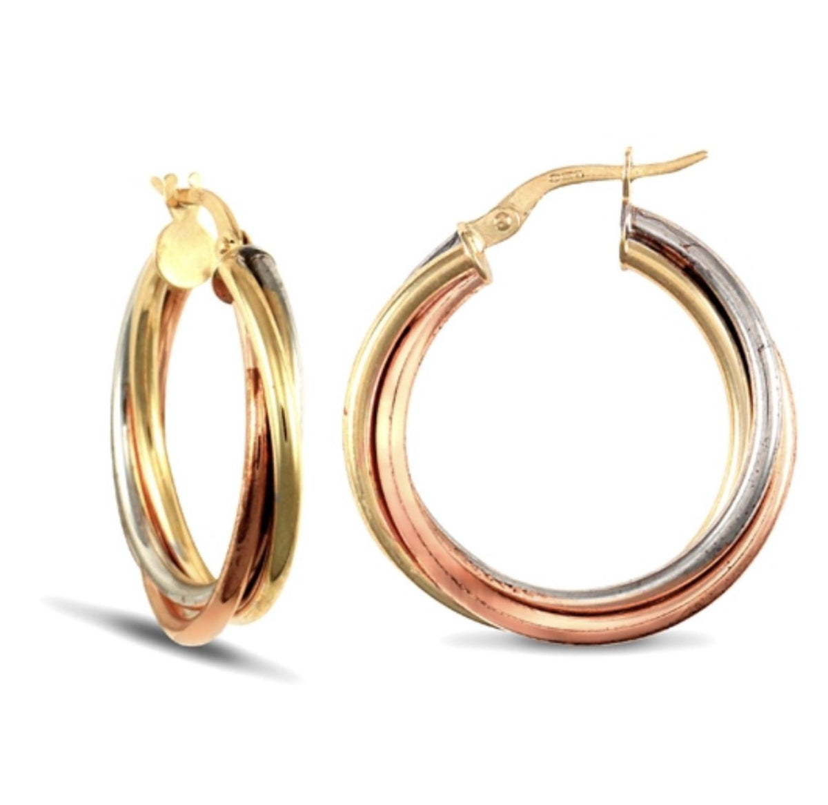 3 colour gold twist hoop earrings 2g