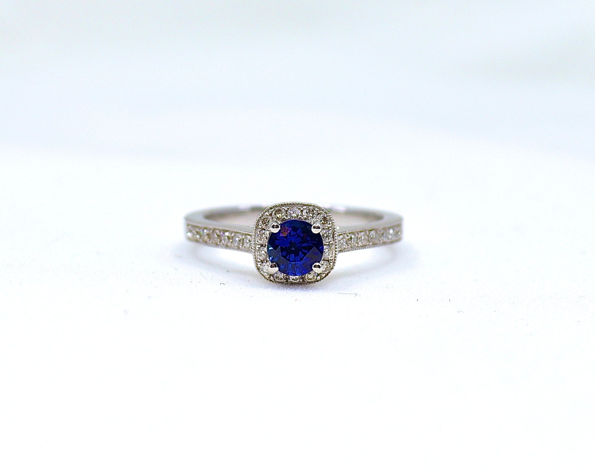 Sapphire and diamond platinum cluster ring